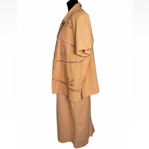 Vintage ISC Dress And Jacket Set Linen Blend L Orange Maxi Sleeveless Lagenlook - Picture 6 of 13